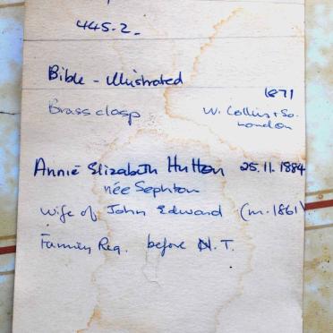 HUTTON John Edward 1826-1887 and Annie Elizabeth SEPHTON, born 1842, married 1861 Buffelsfontein, near Reibeck HUTTON John Edward 1826-1887 and Annie Elizabeth SEPHTON, born 1842, married 1861 Buffelsfontein, near Reibeck