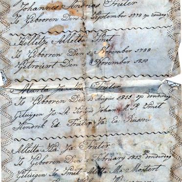 TRUTER Johannes Andries gebore 1778 & Hilletje Aletta SMIT gebore 1778 getroud 1788 TRUTER Johannes Andries gebore 1778 & Hilletje Aletta SMIT gebore 1778 getroud 1788