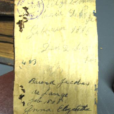DE LANGE Barend Jacobus, gebore 1808 en Anna Elizabeth Maria, gebore 1815 DE LANGE Barend Jacobus, gebore 1808 en Anna Elizabeth Maria, gebore 1815