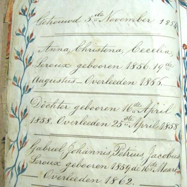 LEROUX Jacobus Johannis 1833-1883 en Christena Susara, gebore 1838, getroud 1855 LEROUX Jacobus Johannis 1833-1883 en Christena Susara, gebore 1838, getroud 1855