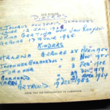PIETERS Jacobus Hendrikus Johannes, gebore 1928 en Rina Gertina VAN ROOYEN, gebore 1935 PIETERS Jacobus Hendrikus Johannes, gebore 1928 en Rina Gertina VAN ROOYEN, gebore 1935