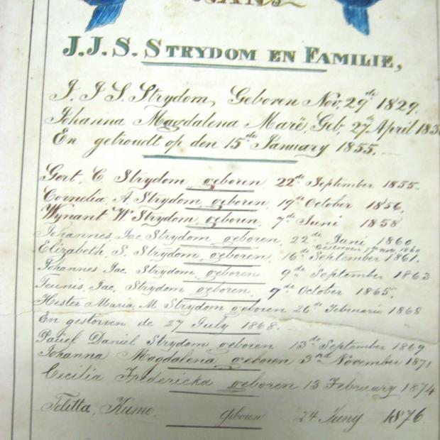 STRYDOM JJS, gebore 1829 en Johanna Magdalena MARé, gebore 183?, getroud 1855